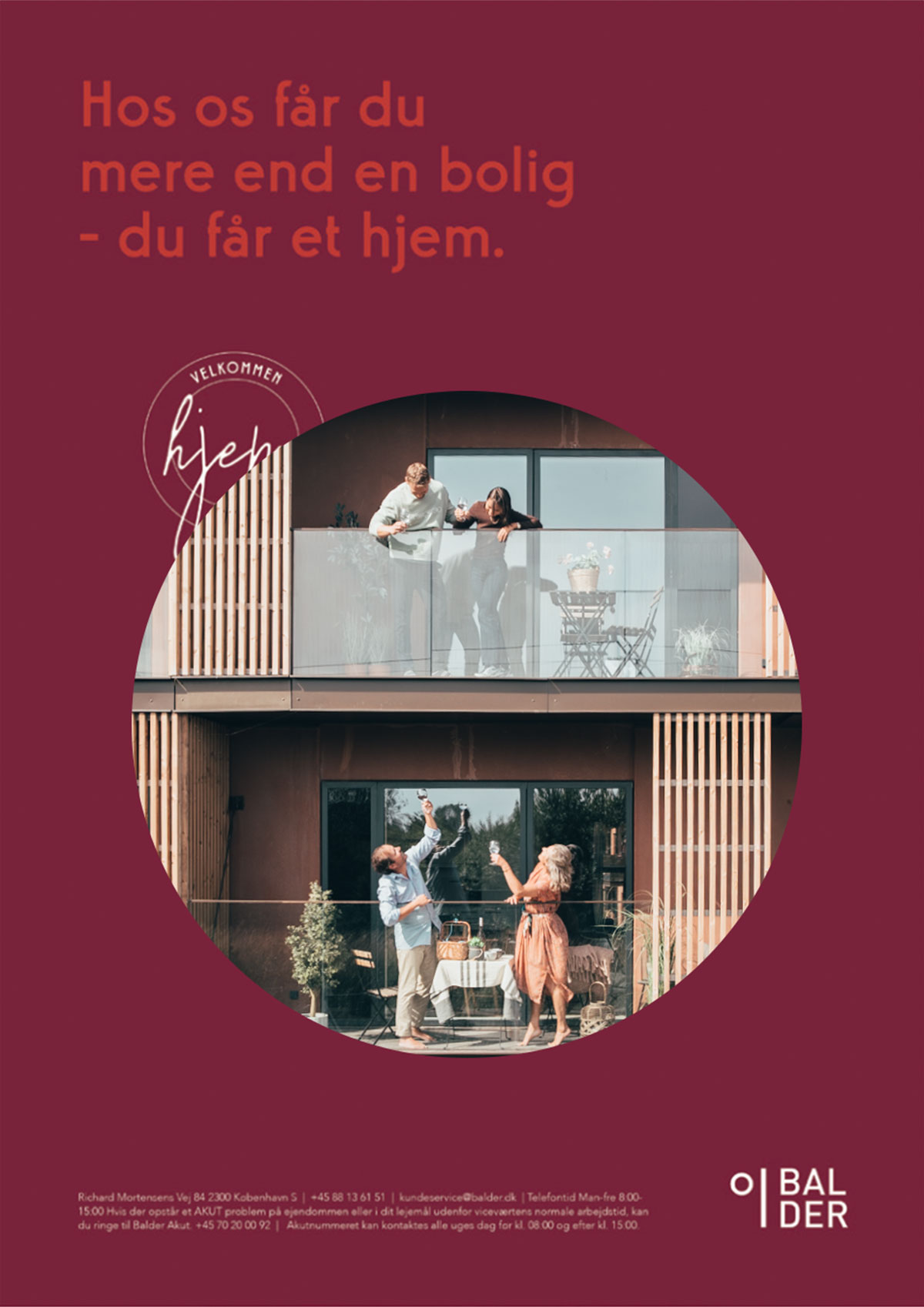 Advertisement from Balder showing two couples who greet each other from their respective balconies